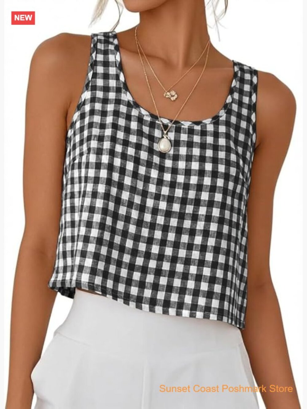 Crop Tank Top with Back Buttons Linen Blend Sleeveless Scoop Neck